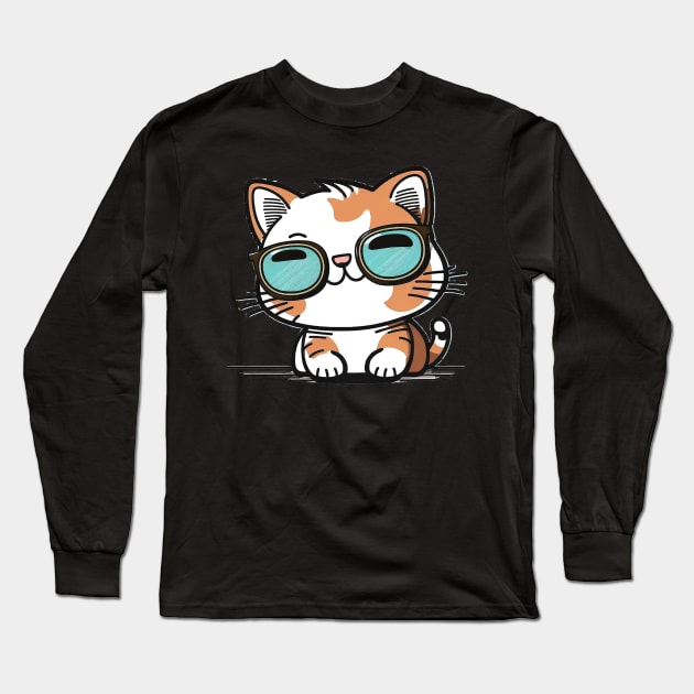 Cute ginger cat wearing sunglasses Long Sleeve T-Shirt by ramith-concept